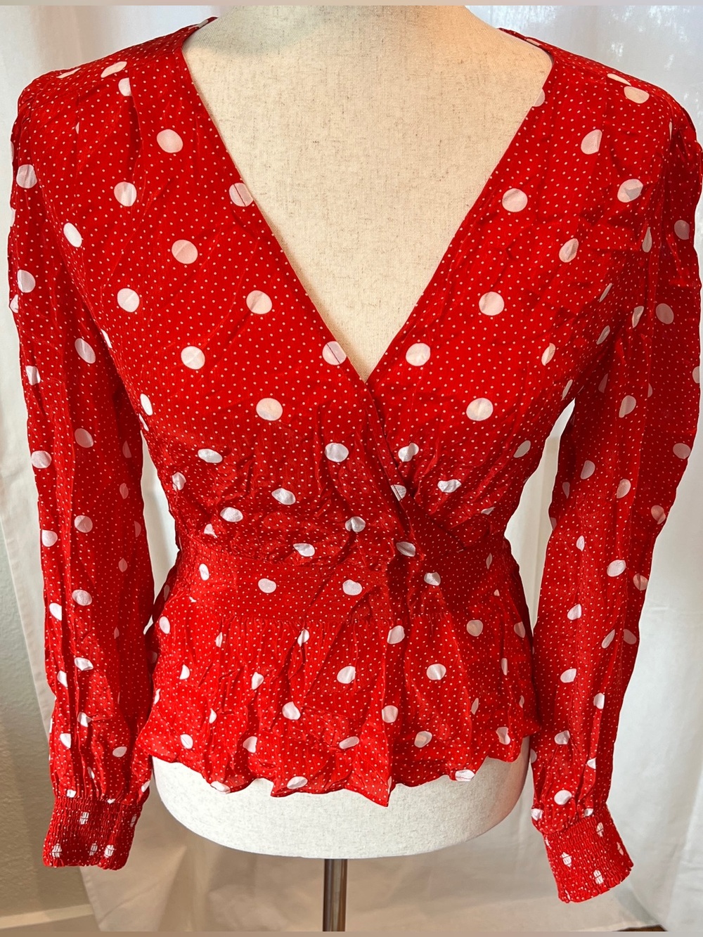 The Kooples Red and White Polka Dot Long Sleeve Blouse. Size 8 (French 3). NWT - Picture 11 of 11